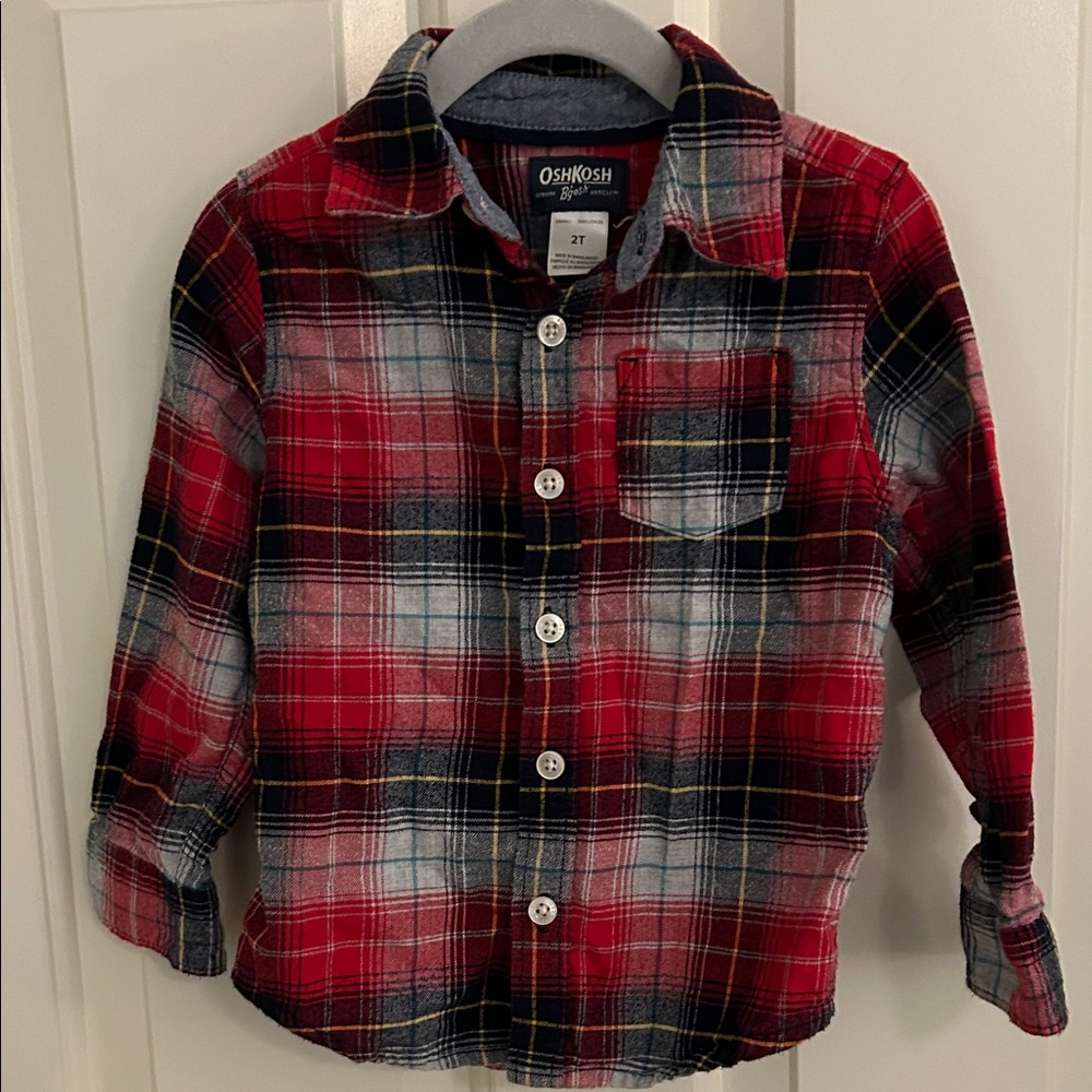 OshKosh B'gosh Red and Blue Plaid Button Down Shirt 2T